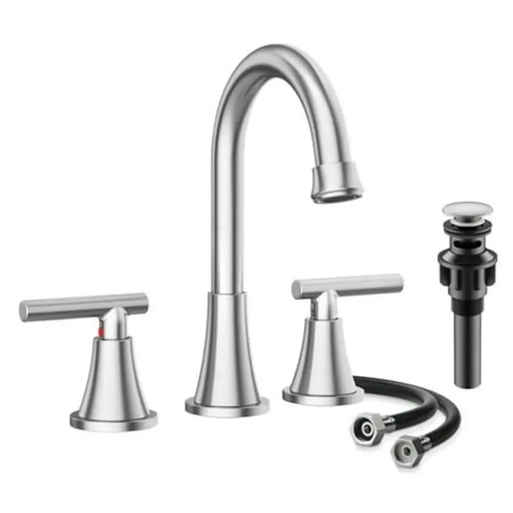 BRAND NEW ~ Brushed Nickel Bathroom Sink 3 Hole Faucet Pop Up Drain Supply Lines